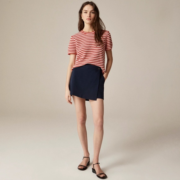 New JCREW Size S Crewneck T-Shirt Sweater in Stripe Linen Red Multi $89 CJ407 - Picture 3 of 7